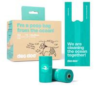 Deo Doo Dog Poop Bags with Handles 100% PCR from Ocean 12 Rolls 144 Counts Big Sizes Leak Proof and Extra Thick Waste Bags Refill Rolls for Walking Small Medium Large Dogs Cats Litter Unscented