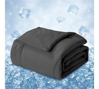 Deodar Cooling Blanket Summer Blanket Embossed Grid Double Face+Ice Silk 2-in-1 Lightweight Self-Cooling Blanket for Sleep Dark Grey 200x220