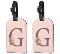 Deokke 2 Pack Initial Letter Luggage Tag Monogram Suitcase Tags PU Leather Cover Aesthetic Cute Monogrammed Travel Bag Labels for Women Girls Men (Pink-G)