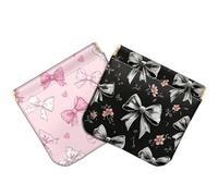 Deokke 2 PCS Coin Purse Pouch Squeeze Soft Leather PU Mini Wallet Small Change Holder Cute Aesthetic for Women Girls Men, T-24-Bowknot, Pattern