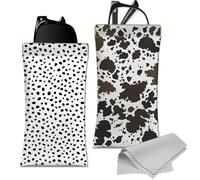 Deokke 2 PCS Glasses Case Eyeglass Sunglasses Pouch Portable Squeeze Soft Leather with Cleaning Cloth Cute Women Men Girls (D19-Spot Cowhide)