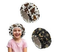 Deokke 2 PCS Kids Bonnets for Girls Boys Satin Hair Bonnet Adjustable Double Layer Silk Child Night Sleeping Cap Cute (M17-Cowhide)