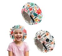 Deokke 2 PCS Kids Bonnets for Girls Boys Satin Hair Bonnet Adjustable Double Layer Silk Child Night Sleeping Cap Cute(M23-Flower)