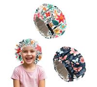 Deokke 2 PCS Kids Bonnets for Girls Boys Satin Hair Bonnet Adjustable Double Layer Silk Child Night Sleeping Cap Cute(M4-Red Butterfly)