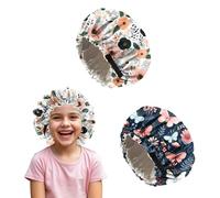Deokke 2 PCS Kids Bonnets for Girls Boys Satin Hair Bonnet Adjustable Double Layer Silk Child Night Sleeping Cap Cute(M2-Flower)