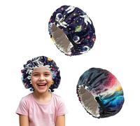 Deokke 2 PCS Kids Bonnets for Girls Boys Satin Hair Bonnet Adjustable Double Layer Silk Child Night Sleeping Cap Cute (M9-Galaxy)