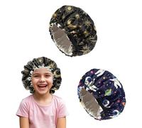Deokke 2 PCS Kids Bonnets for Girls Boys Satin Hair Bonnet Adjustable Double Layer Silk Child Night Sleeping Cap Cute(M10-Sun Moon)