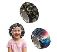 Deokke 2 PCS Kids Bonnets for Girls Boys Satin Hair Bonnet Adjustable Double Layer Silk Child Night Sleeping Cap Cute (M13-Sun Moon)