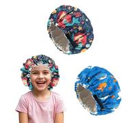 Deokke 2 PCS Shower Cap Kids Satin Bonnet Adjustable Double Layer Child Sleeping Cap Cute Colorful Night Sleep Caps(M21-Shark)