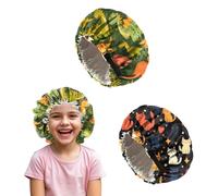 Deokke 2 PCS Shower Cap Kids Satin Bonnet Adjustable Double Layer Child Sleeping Cap Cute Colorful Night Sleep Caps (M18-Dinosaur Cat)