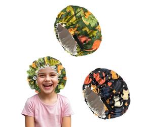 Deokke 2 PCS Shower Cap Kids Satin Bonnet Adjustable Double Layer Child Sleeping Cap Cute Colorful Night Sleep Caps (M18-Dinosaur Cat)