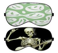 Deokke 2 PCS Sleep Mask Silk Eye Mask with Adjustable Strap for Sleeping EyeShade Cover Soft Cute Aesthetic for Women Girls Men Airplane Travel Nap (ZY18-Green Guitar Skeleton)
