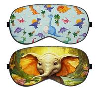 Deokke 2 PCS Sleep Mask Silk Eye Mask with Adjustable Strap for Sleeping EyeShade Cover Soft Cute Aesthetic for Women Girls Men Airplane Travel Nap (YZ19-Dinosaur Elephant)