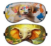 Deokke 2 PCS Sleep Mask Silk Eye Mask with Adjustable Strap for Sleeping EyeShade Cover Soft Cute Aesthetic for Women Girls Men Airplane Travel Nap (YZ4-Dog Elephant)