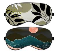 Deokke 2 PCS Sleep Mask Silk Eye Mask with Adjustable Strap for Sleeping EyeShade Cover Soft Cute Aesthetic for Women Girls Men Airplane Travel Nap (ZY17-Leaf Mountain)