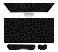 Deokke 3Pcs Large Gaming Mouse Pad Desk Mat,Keyboard Mouse Wrist Rest Support Set,Extended Laptop Mouse Pad Memory Foam Non-Slip Base for Gamer Home Office(31.5x15.7in) (J1-Black Leopard Cheetah 1)