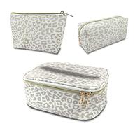 Deokke 3Pcs Makeup Bag,Travel Makeup Bag,Makeup Bags for Women,for Women and Girls Makeup Brush Bag,Large Capacity PVC Cosmetic Bag,Waterproof and Durable (K2-Gray White Leopard Cheetah)