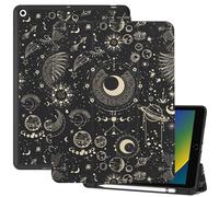 Deokke Compatible with iPad 10.2 inch Case,9th /8th /7th Generation Case(2021/2020/2019) with Pencil Holder Soft TPU Back Case,Auto Sleep/Wake Cover,Cute for Girls Women (N10-Sun Moon)