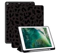 Deokke Compatible with iPad 10.2 inch Case,9th /8th /7th Generation Case(2021/2020/2019) with Pencil Holder and Soft TPU Back Case,Auto Sleep/Wake Cover-Black Purple Leopard Cheetah Print