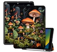 Deokke Compatible with iPad 10.2 inch Case,9th /8th /7th Generation Case(2021/2020/2019) with Pencil Holder Soft TPU Back Case,Auto Sleep/Wake Cover,Cute for Girls Women(N15-Orange Mushroom)