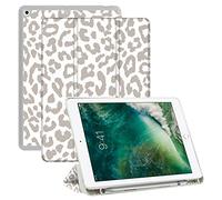 Deokke Compatible with iPad 10.2 inch Case,9th /8th /7th Generation Case(2021/2020/2019) with Pencil Holder and Soft TPU Back,Auto Sleep/Wake Cover-White Leopard Cheetah