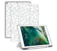 Deokke Compatible with iPad 9th/8th/7th Generation Case(2021/2020/2019),10.2 inch with Pencil Holder, Auto Sleep/Wake Cover for Girls Women-White Leopard Cheetah