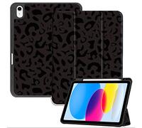 Deokke Compatible with iPad (A16) 11th Generation 11 Inch 2025,iPad 10th Generation Case 2022,10.9 Inch Case Pencil Holder Soft Back Auto Sleep/Wake Cover Girls Women(Black Purple Leopard Pattern)