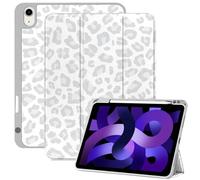 Deokke Compatible with iPad Air 11 Inch Case M3/M2(2025/2024),iPad Air 5th/4th (2022/2020) Generation 10.9 Inch Case Pencil Holder TPU Back Auto Sleep/Wake Cover Cute Women Girls-Grey White Leopard