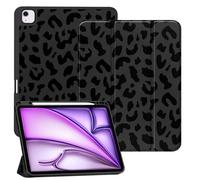 Deokke Compatible with iPad Air 13 Inch M3 2025/M2 2024 Case with Pencil Holder TPU Back Case Auto Sleep/Wake Cover with iPad Pencil Charging Cute Women Men Girls-Black Purple Leopard Cheetah