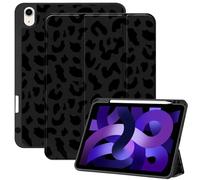 Deokke Compatible with iPad Air 5th Generation Case 2022/iPad Air 4th Generation Case 2020 10.9 Inch with Pencil Holder and Soft TPU Back Case,Auto Sleep/Wake-Black Purple Leopard Cheetah Pattern