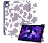 Deokke Compatible with iPad Air 5th Generation Case 2022/iPad Air 4th Generation Case 2020 10.9 Inch with Pencil Holder and Soft TPU Back Case,Auto Sleep/Wake-Purple Cow Pattern