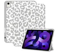 Deokke Compatible with iPad Air 5th Generation Case 2022/iPad Air 4th Generation Case 2020 10.9 Inch with Pencil Holder and Soft TPU Back Case,Auto Sleep/Wake-Gray Leopard Cheetah Pattern