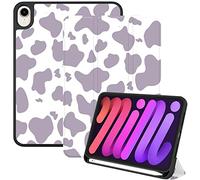 Deokke Compatible with iPad Mini 7 Case(A17 Pro) 2024 iPad Mini 6 Case 8.3 Inch 2021,Pencil Holder Soft Back Auto Sleep/Wake Cover Women Men Girls Cute-Purple Cow