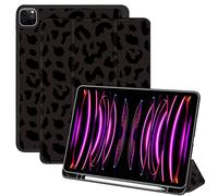 Deokke Compatible with iPad Pro 12.9 Inch Case, 6th/5th/4th/3rd Gen(2022/2021/2020/2018) with Pencil Holder,TPU Back Auto Sleep/Wake Cover with iPad 2nd Pencil Charging-Black Purple Leopard Cheetah