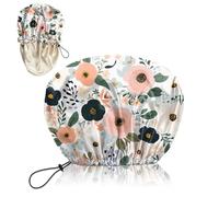 Deokke Luxury Shower Cap Silk Satin Lined Waterproof Reusable Adjustable Elastic Dry Hair Bathing Caps Cute for Women Girls-Flower (G1-Flower)