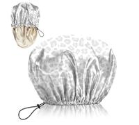 Deokke Luxury Shower Cap Silk Satin Lined Waterproof Reusable Adjustable Elastic Dry Hair Bathing Caps Cute for Women Girls-Flower (G15-Gray Cheetah Leopard)