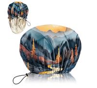 Deokke Luxury Shower Cap Silk Satin Lined Waterproof Reusable Adjustable Elastic Dry Hair Bathing Caps Cute for Women Girls-Flower (G9-Sunset)