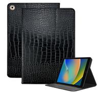 Deokke Premium Leather Compatible with iPad 10.2 inch 9th /8th /7th Generation Case(2021/2020/2019) Hard Back Protective Folio Crocodile Retro Auto Sleep/Wake Cover Women Girls(N1-Black)