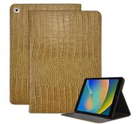 Deokke Premium Leather Compatible with iPad 10.2 inch 9th /8th /7th Generation Case(2021/2020/2019) Hard Back Protective Folio Crocodile Retro Auto Sleep/Wake Cover Women Girls (N3-Light Brown)