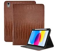 Deokke Premium Leather Compatible with iPad (A16) 11th Generation 11 Inch Case 2025,iPad 10th Generation 10.9 Inch Case 2022,Pencil Holder Folio Crocodile Auto Sleep/Wake Cover Women Girls(Brown)