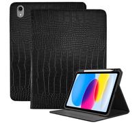 Deokke Premium Leather Compatible with iPad (A16) 11th Generation 11 Inch Case 2025,iPad 10th Generation 10.9 Inch Case 2022,Pencil Holder Folio Crocodile Auto Sleep/Wake Cover Women Girls(Black)