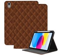 Deokke Premium Leather Compatible with iPad(A16)11th Generation 11 Inch Case 2025,iPad 10th Generation 10.9Inch Case 2022,Pencil Holder Folio Crocodile Auto Sleep/Wake Cover Women Girls(Brown Rhombus)