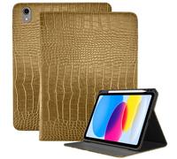 Deokke Premium Leather Compatible with iPad (A16)11th Generation 11 Inch Case 2025,iPad 10th Generation 10.9 Inch Case 2022,Pencil Holder Folio Crocodile Auto Sleep/Wake Cover Women Girls(Light Brown)