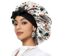 Deokke Satin Hair Braid Bonnet for Sleeping Double Layer Elastic Wide Soft Tie Band Sleeping Hair Silk Lined Sleep Cap for Women Girls(A1-Flower)
