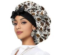 Deokke Satin Hair Braid Bonnet for Sleeping Double Layer Elastic Wide Soft Tie Band Sleeping Hair Silk Lined Sleep Cap for Women Girls (A11-Cowhide)