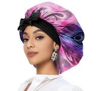 Deokke Satin Hair Braid Bonnet for Sleeping Double Layer Elastic Wide Soft Tie Band Sleeping Hair Silk Lined Sleep Cap for Women Girls (A8-Heart)