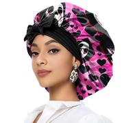 Deokke Satin Hair Braid Bonnet for Sleeping Double Layer Elastic Wide Soft Tie Band Sleeping Hair Silk Lined Sleep Cap for Women Girls(A9-Shout)