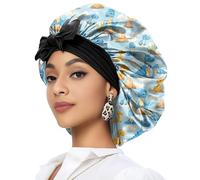 Deokke Satin Hair Braid Bonnet for Sleeping Double Layer Elastic Wide Soft Tie Band Sleeping Hair Silk Lined Sleep Cap for Women Girls (A18-Dinosaur)