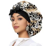 Deokke Satin Hair Braid Bonnet for Sleeping Double Layer Elastic Wide Soft Tie Band Sleeping Hair Silk Lined Sleep Cap for Women Girls (A13-Leaf)
