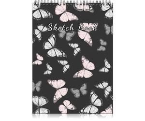 Deokke Sketchbook Top Spiral Bound Sketch Pad, 9 x 12 inch,100GSM Thick Paper,50 Sheets 100 Pages,Art Sketch Book Aesthetic Cute Drawing Writing Paper for Girls Women-Pink Gray Butterfly